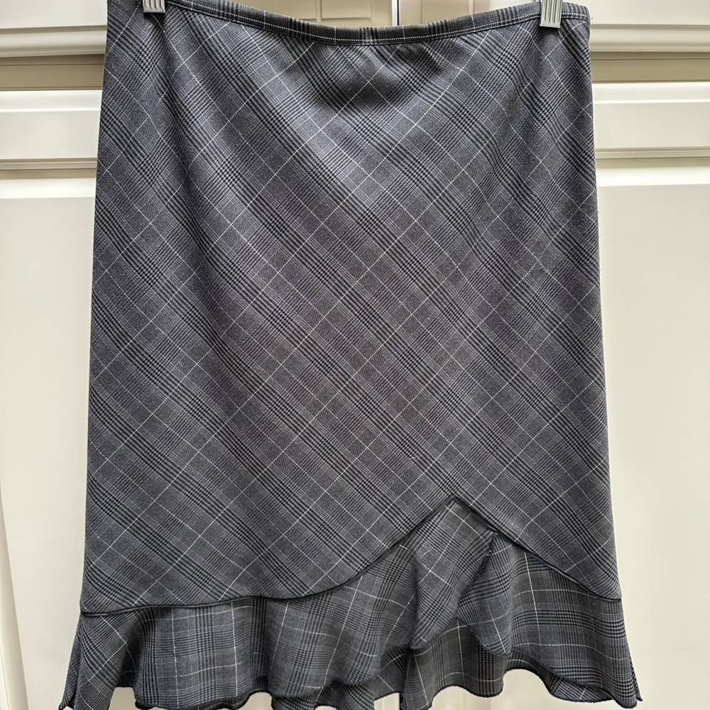 White House Black Market Gray Plaid Midi Skirt